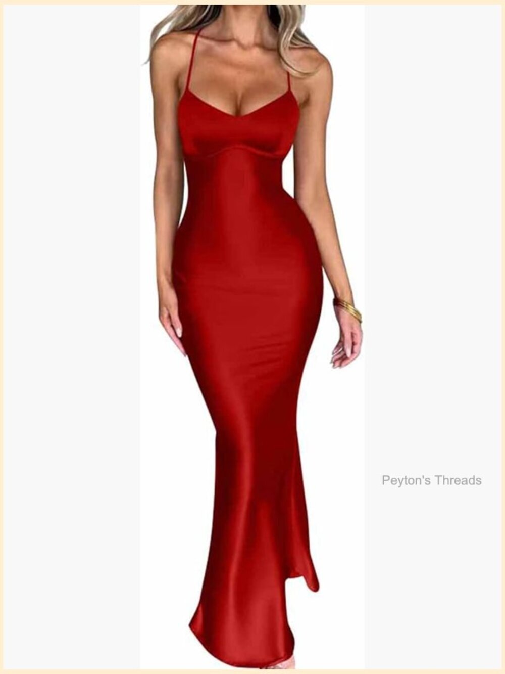 Spaghetti Strap Bodycon V-Neck Formal Maxi Dress, Sleeveless, Cut Out Back